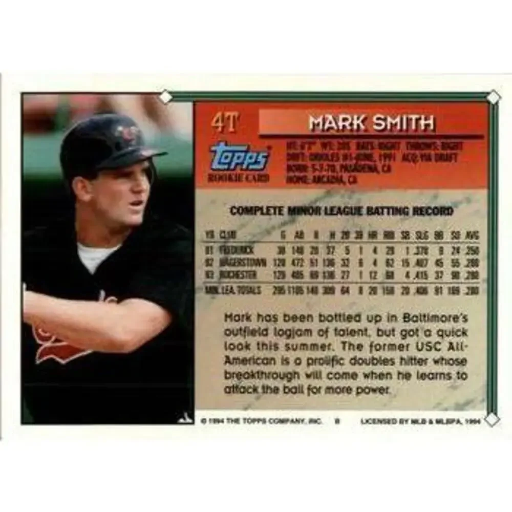 1994 Topps Traded Mark Smith 4T Baltimore Orioles